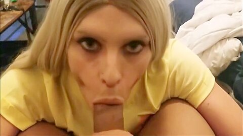 Blond Crossdresser Sucking Cock And Cummed In Mouth Pov...