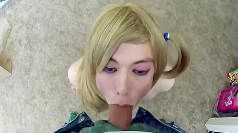 Blond shemale face fucked pov...
